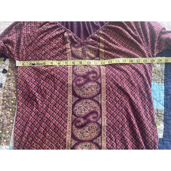 Lucky Brand Blouse Womens Medium Purple Paisley Loose Long Sleeve Boho Flowy - Picture 3 of 11
